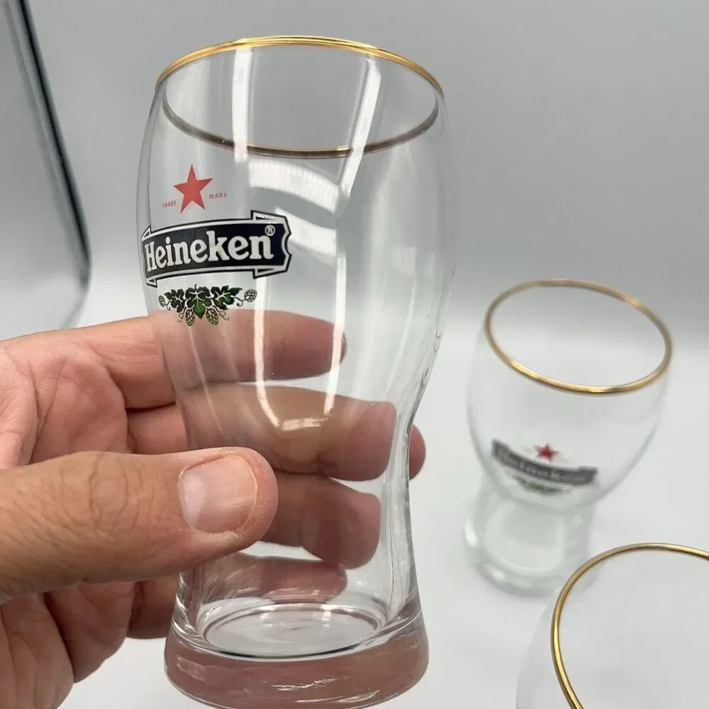 3 Heineken 300 ml Gold Rim Tulip Beer Glasses Holland Netherlands